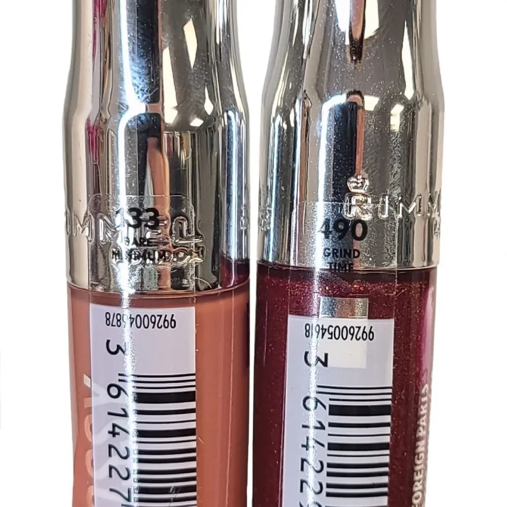 NWT Rimmel Stay Glossy Lipgloss Grind Time & Bare Minimum Bundle of 2